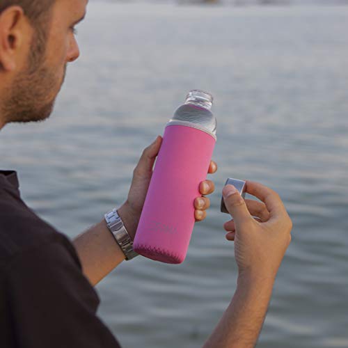 EZFAMA Botella de Agua Deportiva de Vidrio borosilicato 550ml con Funda de Nailon Prueba de Fugas Sin BPA Respetuoso del Medio Ambiente Ideal para Oficina Viaje Deporte Yoga Gimnasio Coche (Rosa)