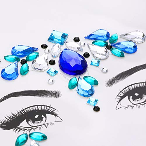 Face Gem Stickers, Howaf 8 piezas Etiqueta engomada de diamantes de imitación Cara Joyas Pegatinas cara cristal Tatuajes Temporales falso para Bindi Cuerpo Maquillaje Festival Fiesta