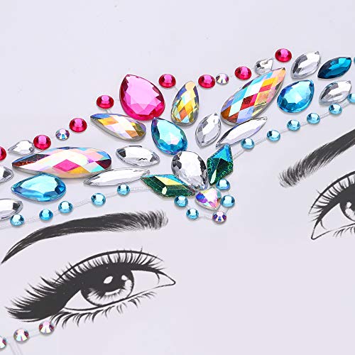 Face Gem Stickers, Howaf 8 piezas Etiqueta engomada de diamantes de imitación Cara Joyas Pegatinas cara cristal Tatuajes Temporales falso para Bindi Cuerpo Maquillaje Festival Fiesta