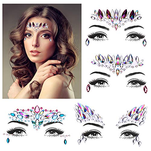 Face Gem Stickers, Howaf 8 piezas Etiqueta engomada de diamantes de imitación Cara Joyas Pegatinas cara cristal Tatuajes Temporales falso para Bindi Cuerpo Maquillaje Festival Fiesta