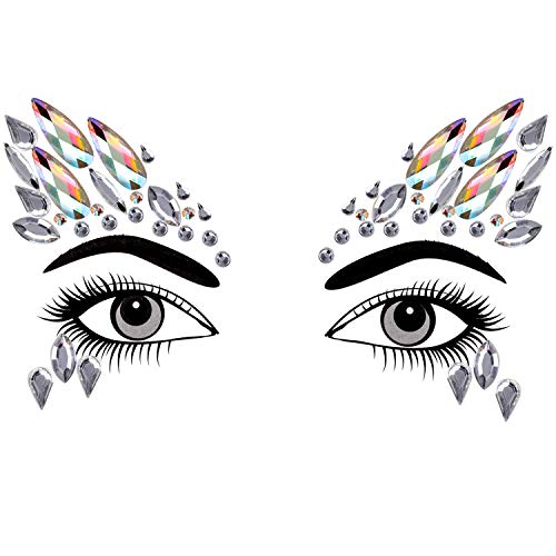 Face Gem Stickers, Konsait 4 piezas Etiqueta engomada de diamantes de imitación Cara Joyas Pegatinas cara cristal Tatuajes Temporales falso para Bindi Cuerpo Maquillaje Festival Fiesta