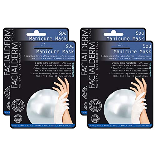 Facialderm - Guantes Hidratantes con Perla, Pack 4 unidades | Mascarilla Guantes Manos Hidratante Vitamina E