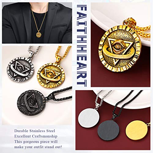 FaithHeart Ojo de Dios Colgante Medalla Circular de Regalo Collar Dorado Acero Metálico para Cuello Joyería Retro Envejecida