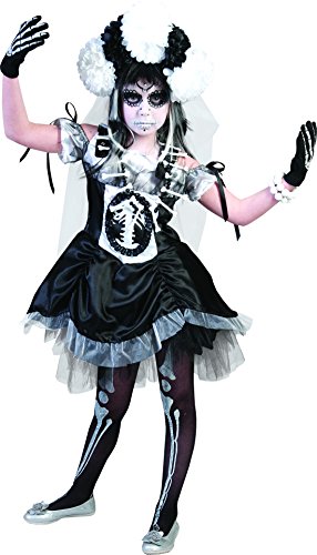 Fancy Ole – Halloween enfants Teenie Costume Robe + Voile + tête bijoux de Jour des Morts Mexicain Mort Lave-vaisselle, 116–164, 6–14 ans, noir