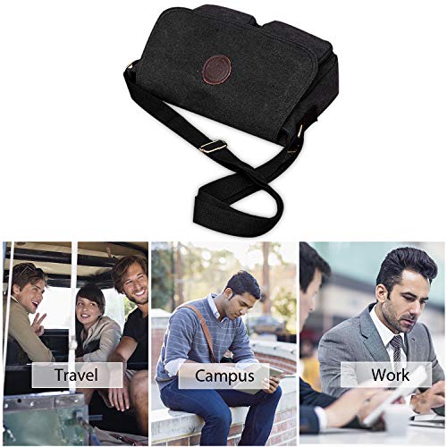 FANDARE Bolsa de Mensajero Bolso de Lona Bolsos Bandolera Unisex Adulto Bolsos Maletín Messenger Bag para el Trabajo la Escuela 7.9 Pulgadas Bolsa de iPad Negro