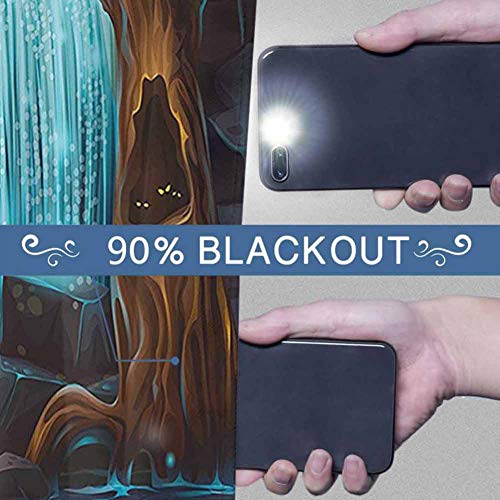 Fantasy Decor - Cortina para exteriores, diseño de bosque encantado, cascada y árbol mágico, color marrón y azul