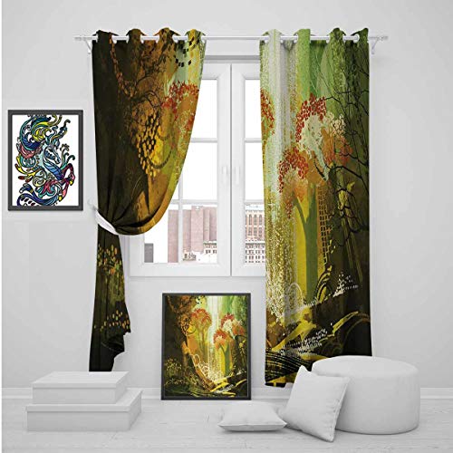Fantasy The Living Room tiene potentes cortinas opacas bosque con cascada vívido otoño temporada de la naturaleza inspirada en la pintura digital, 2 paneles por grupo W100 x L84 pulgadas, multicolor
