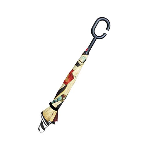 FANTAZIO Paraguas invertido de Doble Capa para Pintura de Payaso, Paraguas Plegable con Mango en Forma de C para Coches