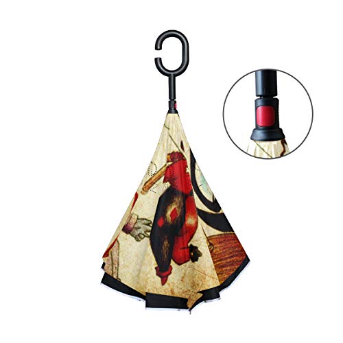 FANTAZIO Paraguas invertido de Doble Capa para Pintura de Payaso, Paraguas Plegable con Mango en Forma de C para Coches