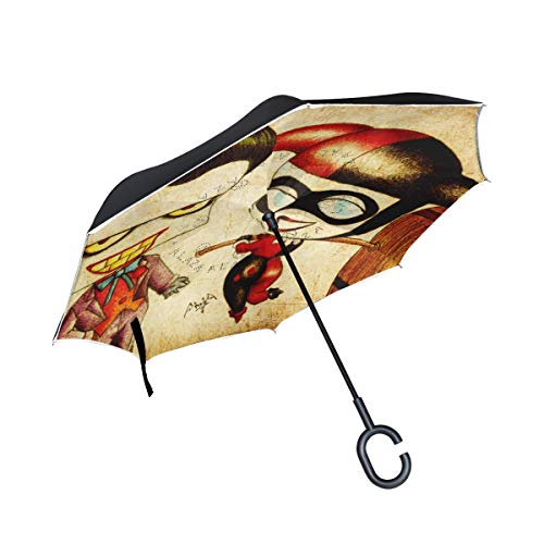 FANTAZIO Paraguas invertido de Doble Capa para Pintura de Payaso, Paraguas Plegable con Mango en Forma de C para Coches