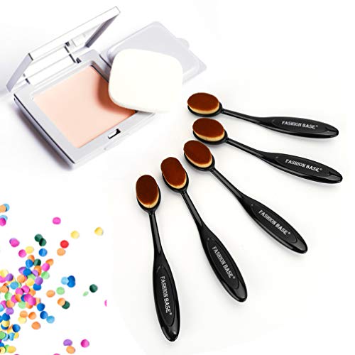 Fashion Base - Cepillos ovalados de maquillaje, color oro rosa, diseño de cepillo de dientes, para aplicar productos cosméticos