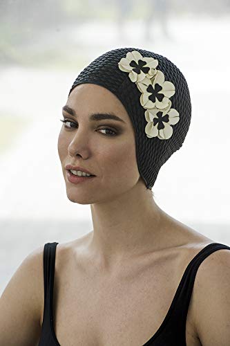 Fashy - Gorro de baño de Goma para Mujer (Relleno de Aire) Negro Negro