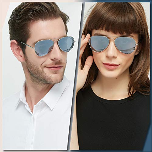 fawova Gafas de Sol Aviador Hombre Polarizadas con Espejo Azul Grisáceo, 2020 Gafas Aviador Polarizado Con Montura Metal para Plateado,Conducir, Pescar, Golf, Correr UV400, Cat.3,58mm