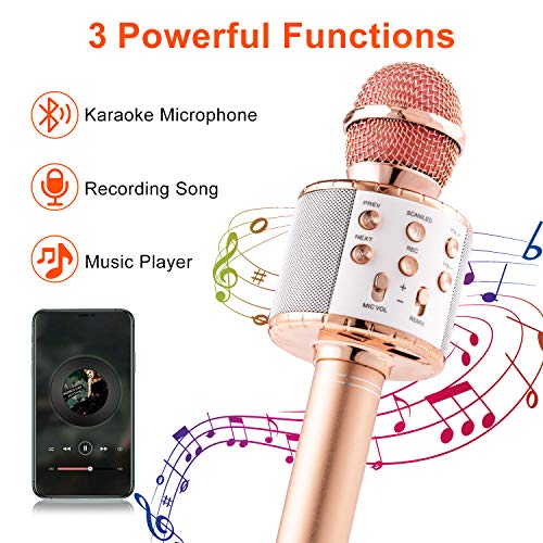 Fede Micrófono Karaoke Bluetooth, Microfono Inalámbrico Karaoke Portátil con luz LED multicolor para Niños Canta Partido Musica, Compatible con Android/iOS PC o Teléfono Inteligente