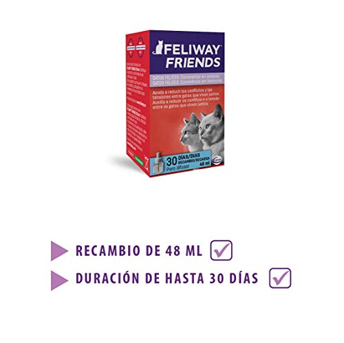 FELIWAY Friends - Anticonflictos para gatos - Peleas, Persecuciones, Bufidos, Bloqueos - Recambio 48 ml
