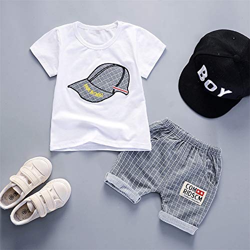 FELZ Ropa Bebe Niño Verano 2019 Recién Nacido 6 Meses a 3 años Camiseta de Manga Corta con Estampado de Verano Top+Pantalones Cortos a Cuadros+Gorra Conjunto de ropa/3pc Regalo Original Niño