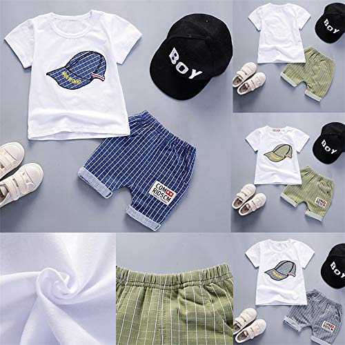 FELZ Ropa Bebe Niño Verano 2019 Recién Nacido 6 Meses a 3 años Camiseta de Manga Corta con Estampado de Verano Top+Pantalones Cortos a Cuadros+Gorra Conjunto de ropa/3pc Regalo Original Niño