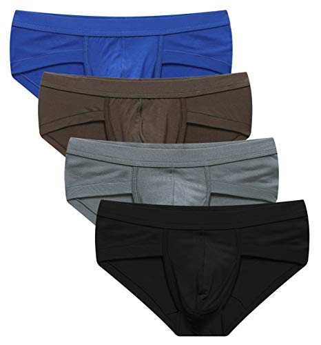FEOYA - (Pack de 4 Shorts Hombre Bóxer Cazoncillos Briefs Slip Transpirable de Cintura Baja Elástico de Modal Suave - XL - Azul,Marrón,Gris,Negro