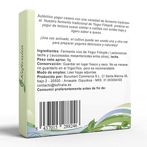 Fermento de Yogur Filmjolk (Reusable de forma ilimitada) + Instrucciones + Recetas + Ayuda y asesoramiento en español - KEFIRALIA®