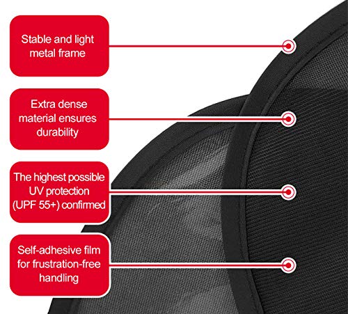 Fesoar Parasol de Coche,Parasol Coche Bebe,con Protección UV Certificada (Juego De 2),Red Autoadhesiva De Protección Solar para Coche,Parasoles para Coche 51 cm x 31 cm (Negro)