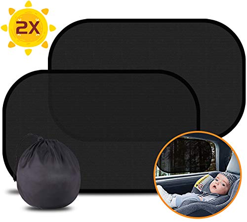 Fesoar Parasol de Coche,Parasol Coche Bebe,con Protección UV Certificada (Juego De 2),Red Autoadhesiva De Protección Solar para Coche,Parasoles para Coche 51 cm x 31 cm (Negro)
