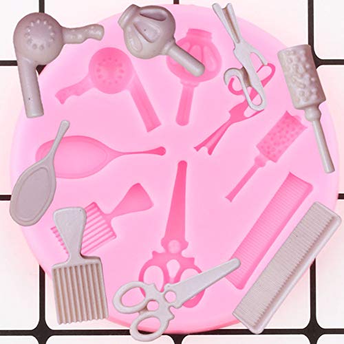 FGSDG Woman Hair Beauty Makeup Tools Comb Curling Mirror Scissor Dryer Silicone Molds Chocolate Candy Fondant Cake Decorating Tools