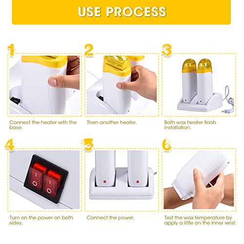 Filfeel Calentador De Cera Depilación Mini de dos asientos para hombres y mujeres, dos ceras para depilación + 100 plantillas