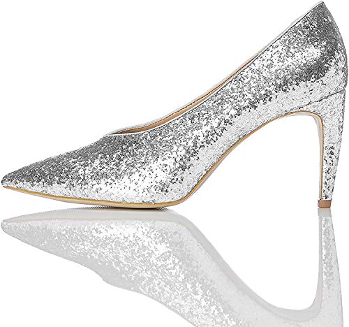 find. Zapatos de Tacón con Empeine Alto para Mujer, Plateado (Silver), 38 EU