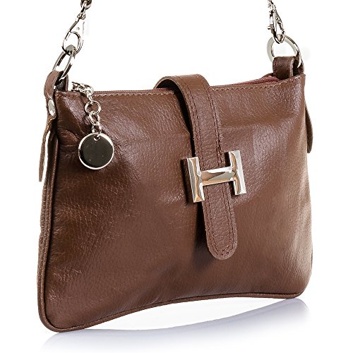 FIRENZE ARTEGIANI. Allerona Bolso de Mano Mujer.Piel auténtica Dollaro .Made in Italy. Vera Pelle Italiana.24x2x14,5 cm. Color: Marrón