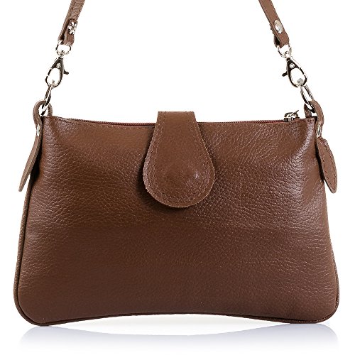 FIRENZE ARTEGIANI. Allerona Bolso de Mano Mujer.Piel auténtica Dollaro .Made in Italy. Vera Pelle Italiana.24x2x14,5 cm. Color: Marrón