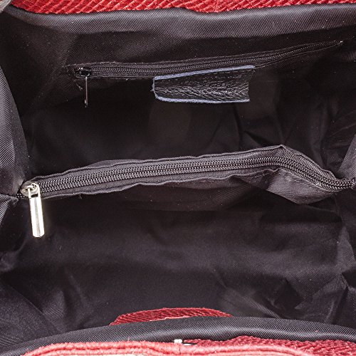 FIRENZE ARTEGIANI. Emanuela Bolso Tote Mujer.Piel auténtica Gamuza Grabado Serpiente .Made in Italy. Vera Pelle Italiana.33x17x29 cm. Color: Rojo