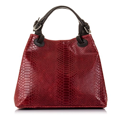 FIRENZE ARTEGIANI. Emanuela Bolso Tote Mujer.Piel auténtica Gamuza Grabado Serpiente .Made in Italy. Vera Pelle Italiana.33x17x29 cm. Color: Rojo