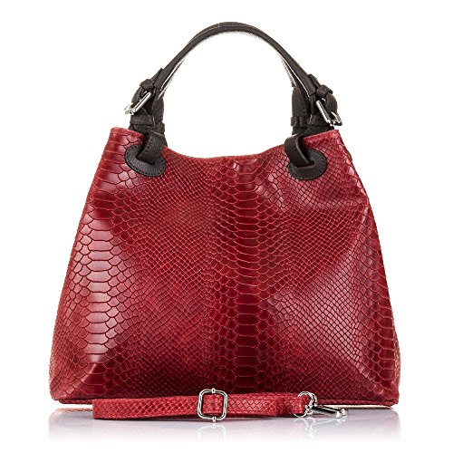 FIRENZE ARTEGIANI. Emanuela Bolso Tote Mujer.Piel auténtica Gamuza Grabado Serpiente .Made in Italy. Vera Pelle Italiana.33x17x29 cm. Color: Rojo