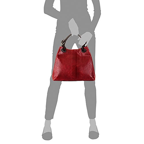 FIRENZE ARTEGIANI. Emanuela Bolso Tote Mujer.Piel auténtica Gamuza Grabado Serpiente .Made in Italy. Vera Pelle Italiana.33x17x29 cm. Color: Rojo
