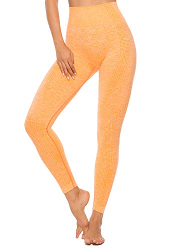 FITTOO Leggings Sin Costuras Mujer Pantalon Deportivo Alta Cintura Yoga Elásticos Seamless #1 Naranja L