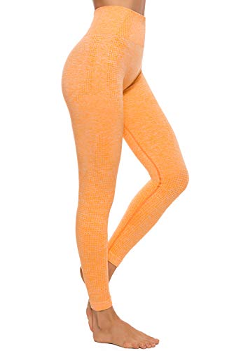 FITTOO Leggings Sin Costuras Mujer Pantalon Deportivo Alta Cintura Yoga Elásticos Seamless #1 Naranja L