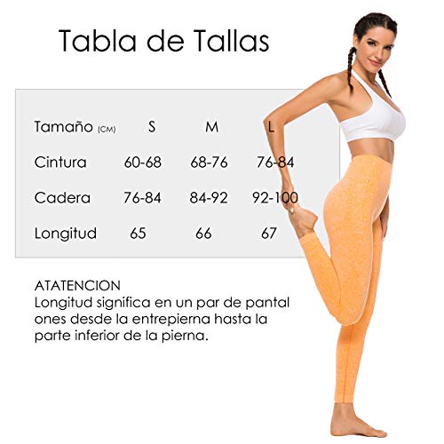 FITTOO Leggings Sin Costuras Mujer Pantalon Deportivo Alta Cintura Yoga Elásticos Seamless #1 Naranja L