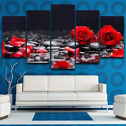 Five Decorative Paintings 5 Piece HD Print Take Headphones Red Heart Love Fashion Wall Posters Canvas Art Painting For Home Living Room Decoration Corridor, Furniture Poster Frameless (LWE917)