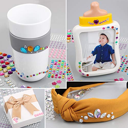 FLOFIA 15 Hojas Brillantes para Decorar Adhesivas Autoadhesivos Pegatina Diamante Gemas Adhesivas Cristal Piedras Strass Joyas Adhesivas para Manualidades Tarjetas Artesanía Cara Maquillaje