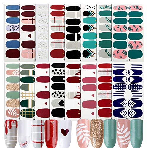 FLOFIA 16 Hojas Pegatinas Uñas Decorativas Nail Stickers Full Cover Etiqueta Adhesiva Uñas Cubierta Completa Corazón Hojas Calcomanías Etiqueta Engomada Uñas Autoadhesivas para Arte de Uñas DIY