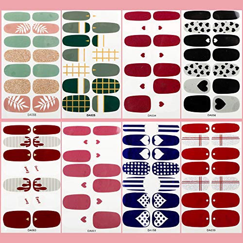 FLOFIA 16 Hojas Pegatinas Uñas Decorativas Nail Stickers Full Cover Etiqueta Adhesiva Uñas Cubierta Completa Corazón Hojas Calcomanías Etiqueta Engomada Uñas Autoadhesivas para Arte de Uñas DIY