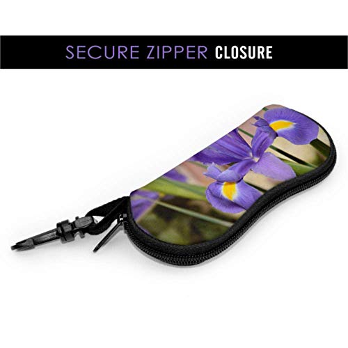 Flor de iris floreciente en un prado Estuches para anteojos para niñas Estuche de anteojos personalizado Estuche de neopreno portátil ligero Estuche blando Estuche de gafas de sol para hombre