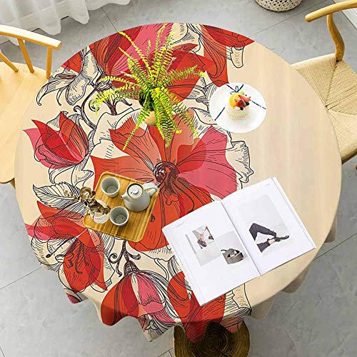 Flores al aire libre redondo mantel floral temático flores en estilo retro patrón romántico diseño decorativo impresión de borrado rápido rojo arena marrón diámetro 39 pulgadas