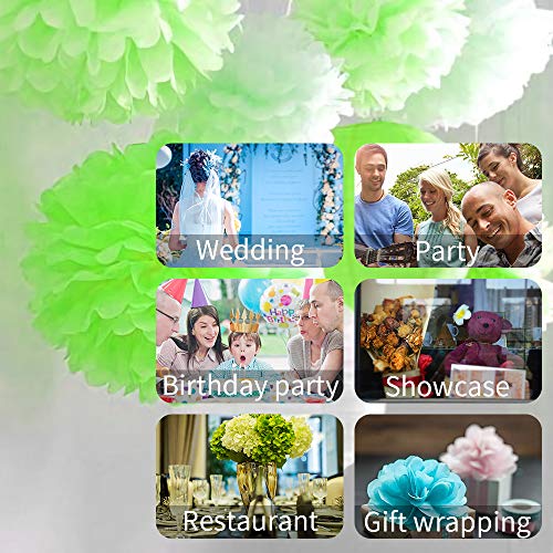Flores de Pompones, Speyang Pompones de Papel de Seda, Flores Papel Seda, Papel Bolas, 16 Piezas para Decoración de Cumpleaños, Festivalesbodas, Baby Shower, 6'', 8’’, 10’’, 12’’ (verde)