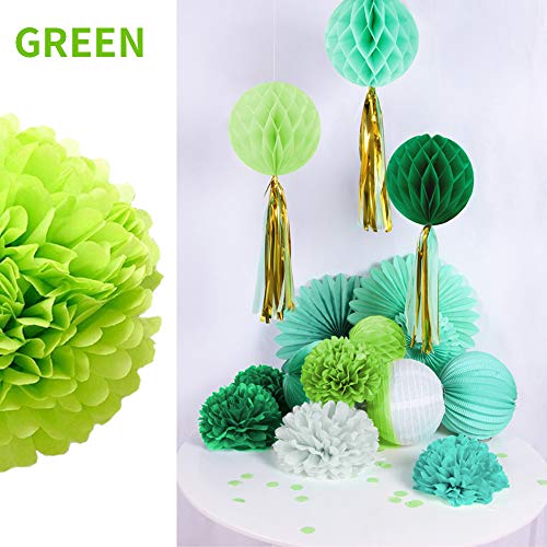 Flores de Pompones, Speyang Pompones de Papel de Seda, Flores Papel Seda, Papel Bolas, 16 Piezas para Decoración de Cumpleaños, Festivalesbodas, Baby Shower, 6'', 8’’, 10’’, 12’’ (verde)