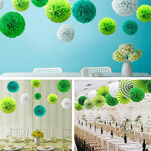 Flores de Pompones, Speyang Pompones de Papel de Seda, Flores Papel Seda, Papel Bolas, 16 Piezas para Decoración de Cumpleaños, Festivalesbodas, Baby Shower, 6'', 8’’, 10’’, 12’’ (verde)