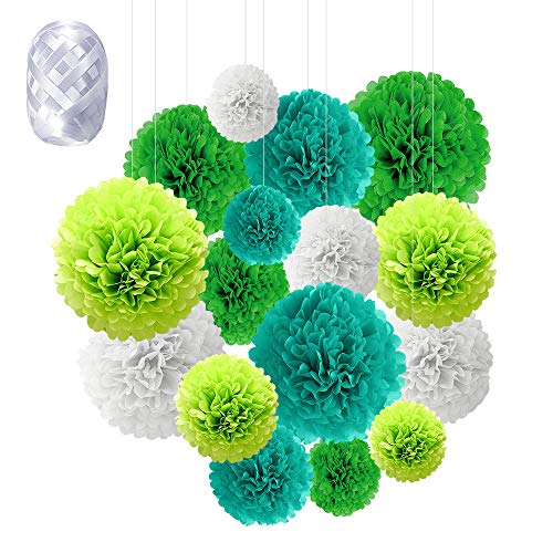 Flores de Pompones, Speyang Pompones de Papel de Seda, Flores Papel Seda, Papel Bolas, 16 Piezas para Decoración de Cumpleaños, Festivalesbodas, Baby Shower, 6'', 8’’, 10’’, 12’’ (verde)