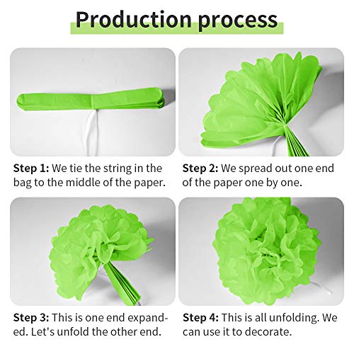 Flores de Pompones, Speyang Pompones de Papel de Seda, Flores Papel Seda, Papel Bolas, 16 Piezas para Decoración de Cumpleaños, Festivalesbodas, Baby Shower, 6'', 8’’, 10’’, 12’’ (verde)