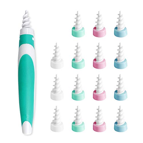 Flying swallow Kit Limpiador para Oídos, Limpiador de Cera de Oídos con Punta Suave en Espiral y 15 Puntas Remplazables de Silicona para la Higiene de Toda la Familia