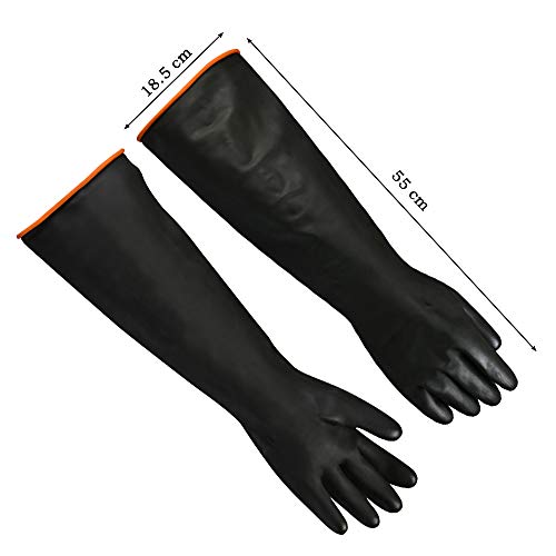FOCCTS Guantes químicos de látex, 1 par de guantes de látex resistentes a los ácidos y a los álcalis, de seguridad industrial, guantes largos, guantes resistentes, color negro, 55 cm